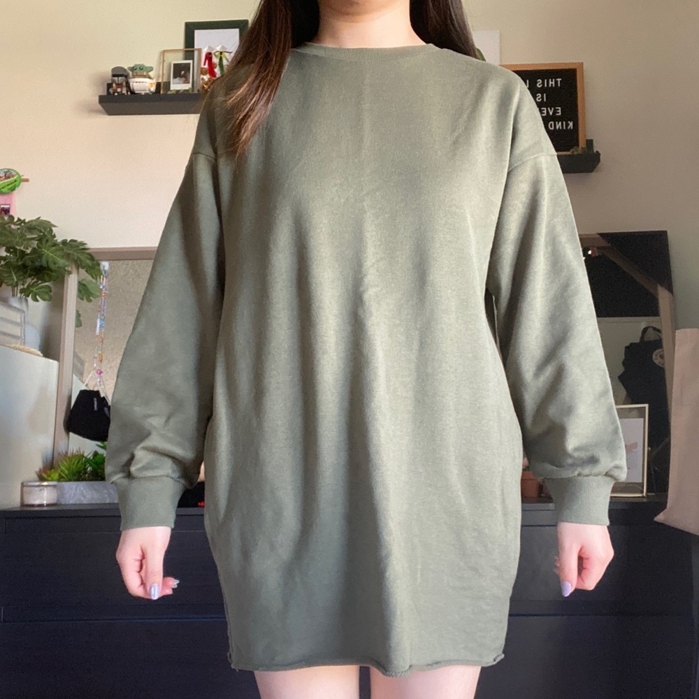 Green Casual Sweater Dress